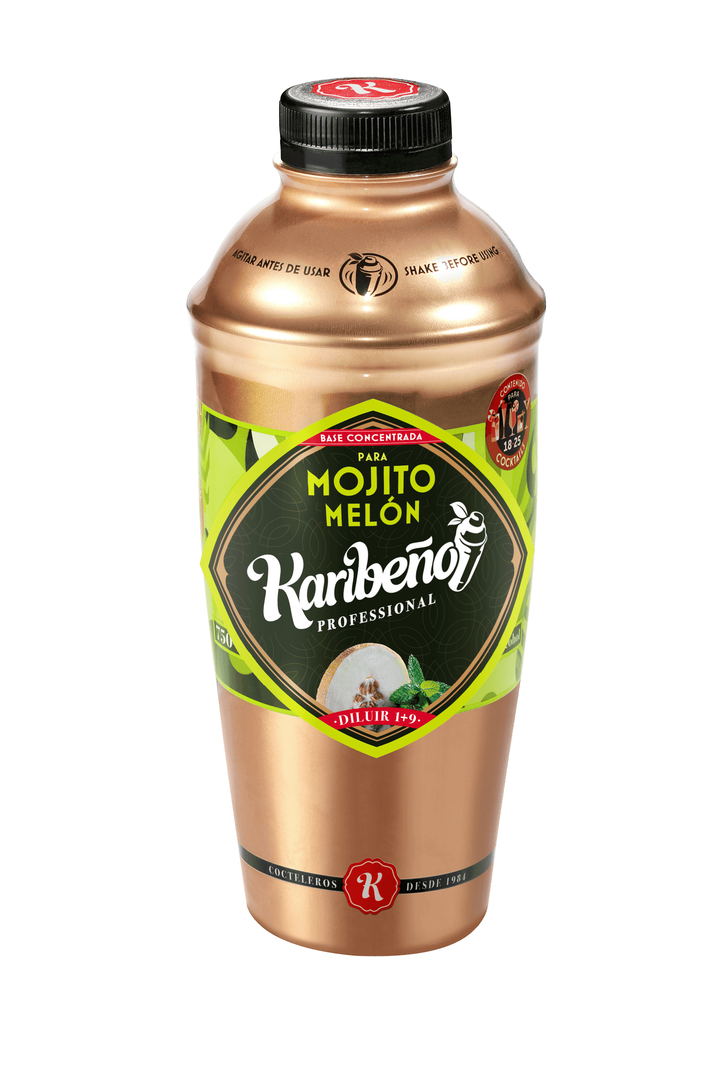 Non-alcoholic concentrates for cocktails shaker “Karibeno Professional” Base Mojito Melón (For 18-25 Cocktails), 0.0%, 750ml